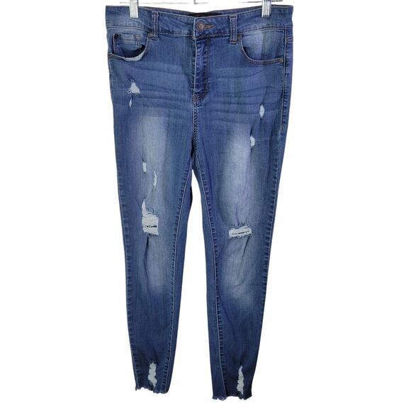 ENJEAN Womens Size 13 Blue Solid Distressed Skinny Jeans - Picture 1 of 11